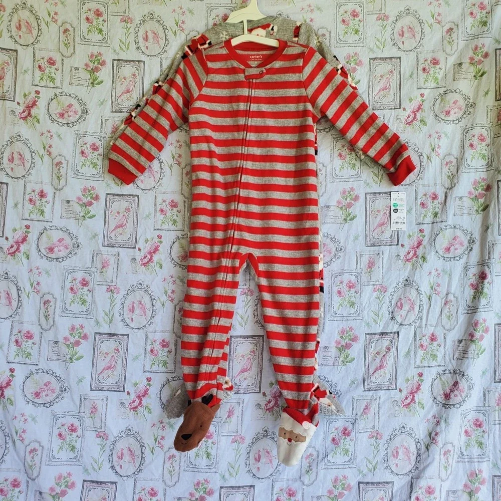 NWT Carters Unisex 3T Holiday Sleeper Pajamas Set‎ Of 2 Santa Clause